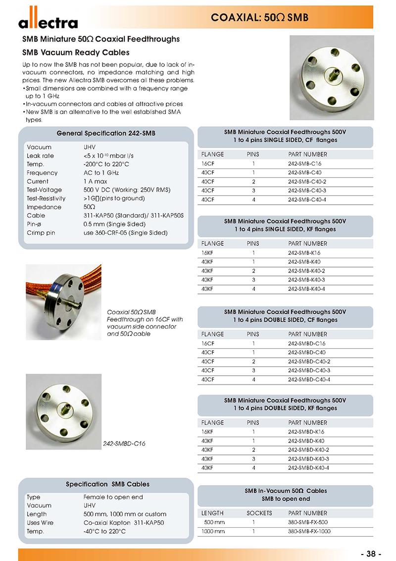 Allectra同軸型SMB50歐姆真空饋通 Allectra同軸型SMB50歐姆真空饋通