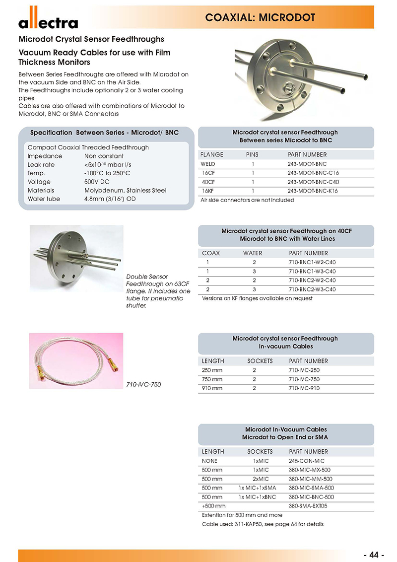 Allectra同軸型微粒晶振真空饋通 Allectra同軸型微粒晶振真空饋通