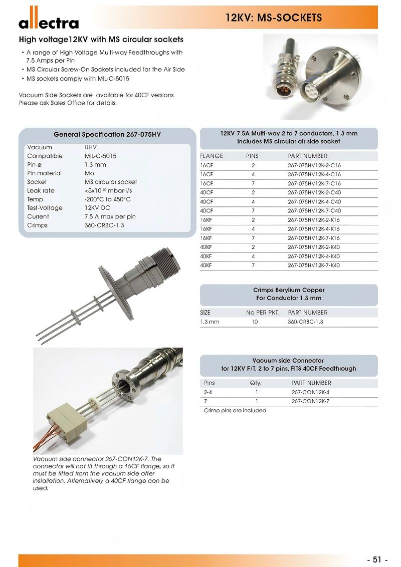 Allectra高電壓真空饋通 Allectra高電壓真空饋通