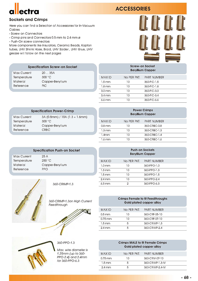 Allectra真空插座和真空插針 Allectra真空插座和真空插針