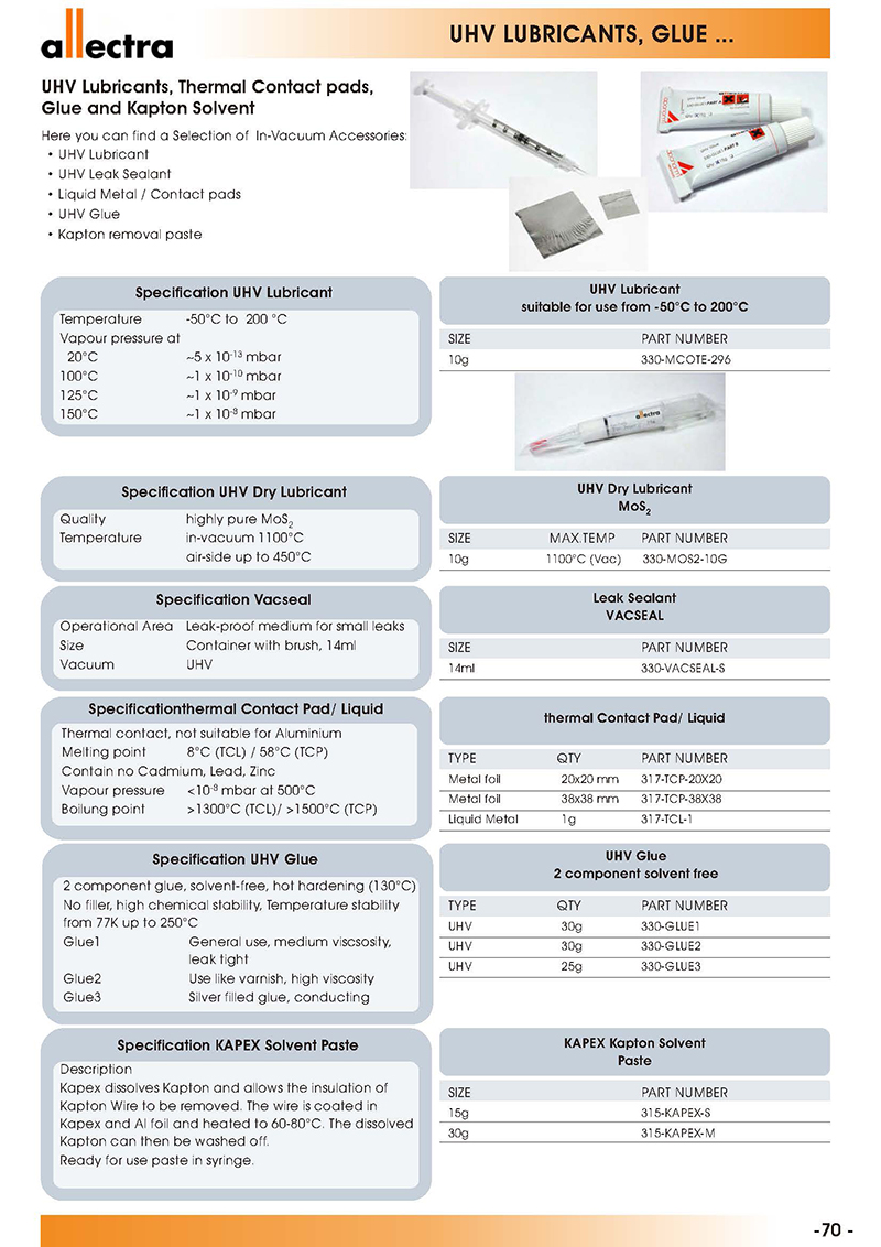 Allectra超高真空潤滑劑 Allectra超高真空潤滑劑