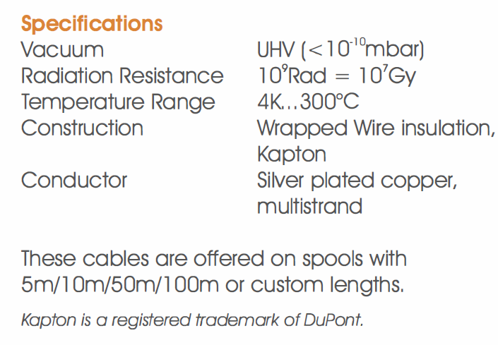 Allectra KAP301系列真空線纜-Kapton絕緣電線性能參數(shù) Allectra KAP301系列真空線纜-Kapton絕緣電線性能參數(shù)
