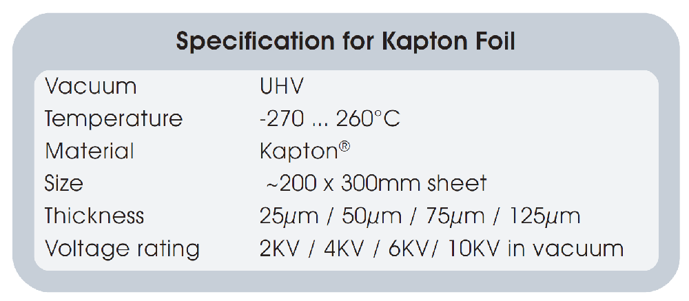 Katpon箔片的基本技術參數