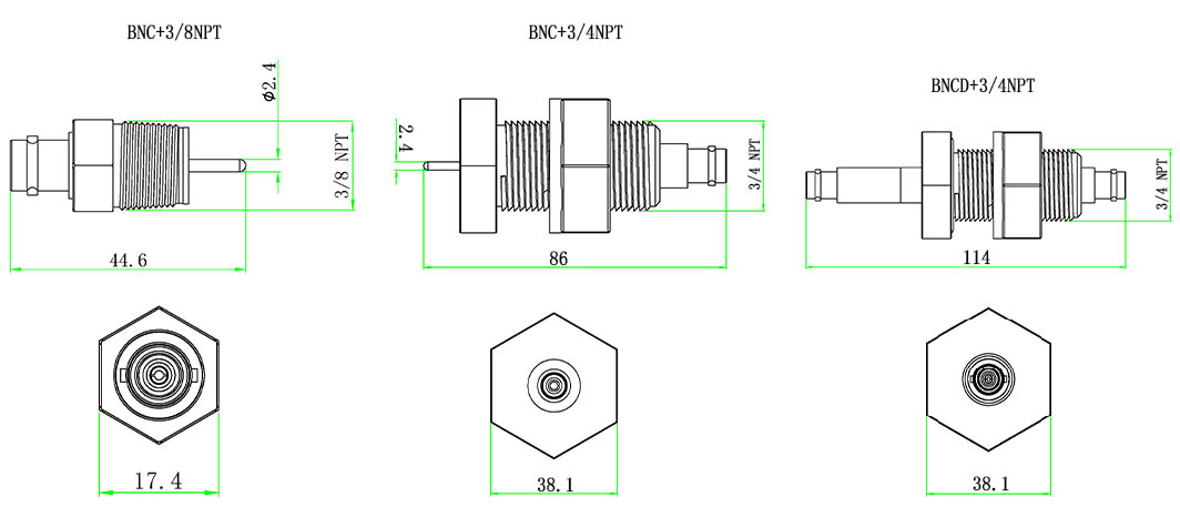 BNC-NPT型同軸饋通尺寸