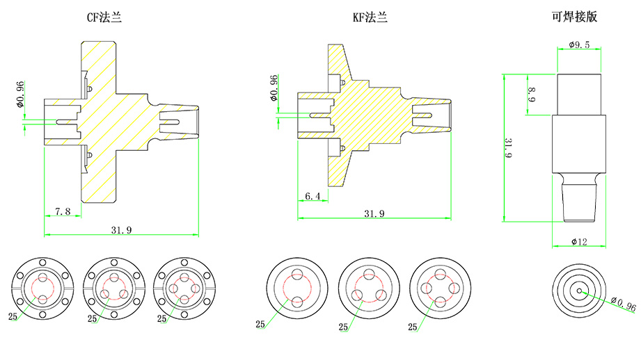 微型HV高壓真空饋通尺寸